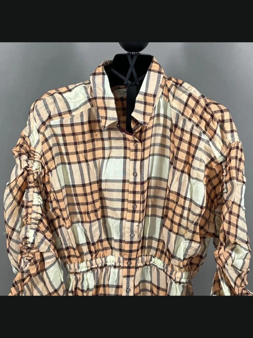 NEW Free People Shirt Womens XS orange brown plaid button up colorful boho